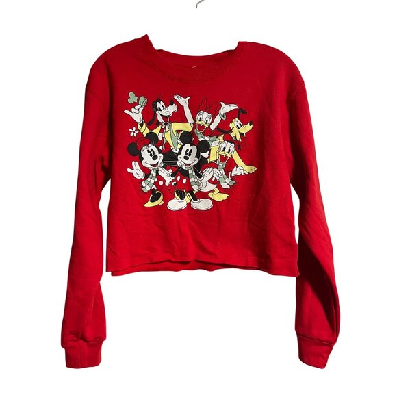 Disney Mickey & Friends Red Cropped Sweatshirt Womens M Long Sleeve Graphic - Picture 1 of 6